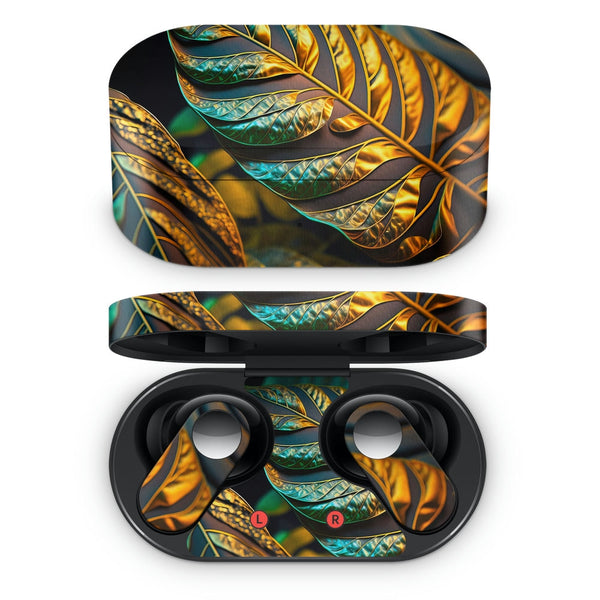 Oneplus Nord Buds Earbud Skin - Tropical Leaves Gold and Black Illustration