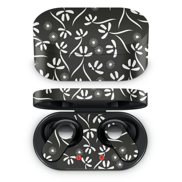 Oneplus Nord Buds Earbud Skin - White Floral Spiral on Black