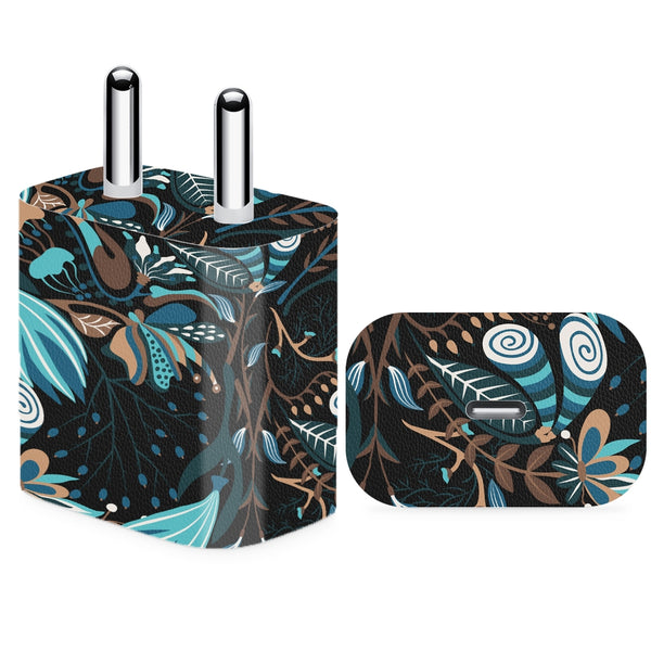 Charger Skin - Cyan Green Shaded  Butterfly Floral on Black