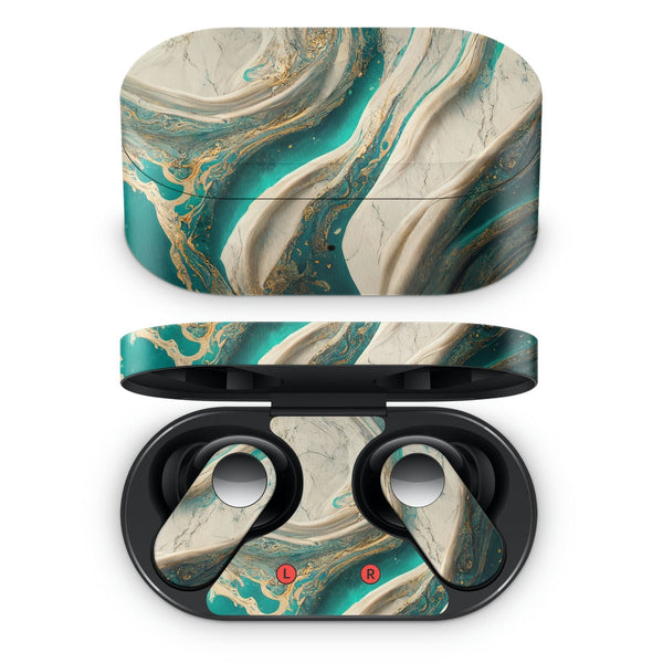 Oneplus Nord Buds Earbud Skin - White Green Stone Art