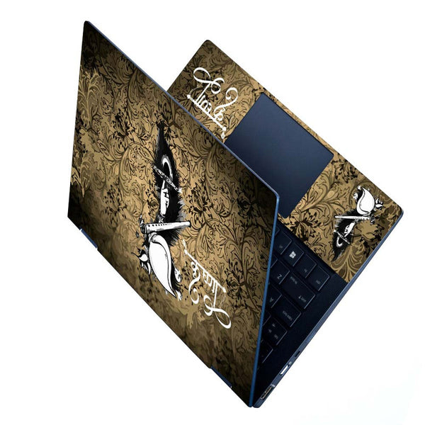 Full Panel Laptop Skin - krishna shell on brown floral